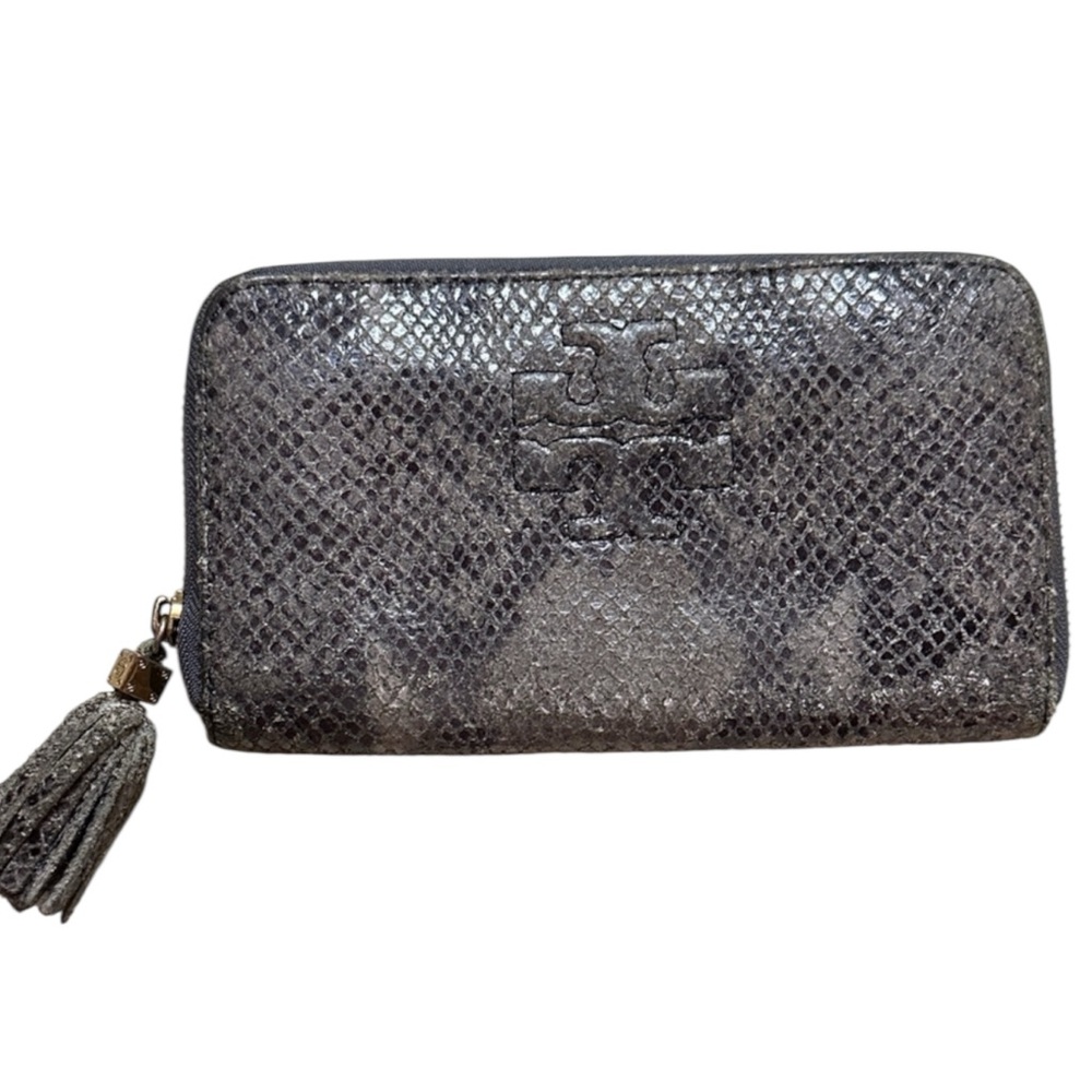 Tory Burch Charcoal Snake Print Wallet with New Tory Burch Dustbag
